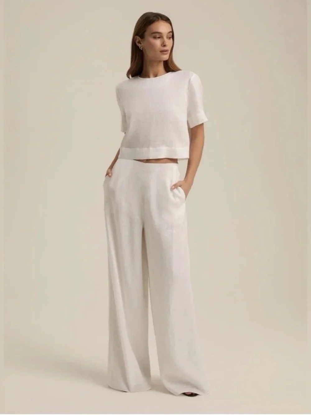 Favorite Daughter Wide-Leg Linen Pants in White, XS